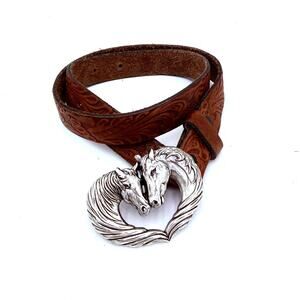 Justin Boots Girls Leather Horses Spirit Heart Buckle Belt Size 26
